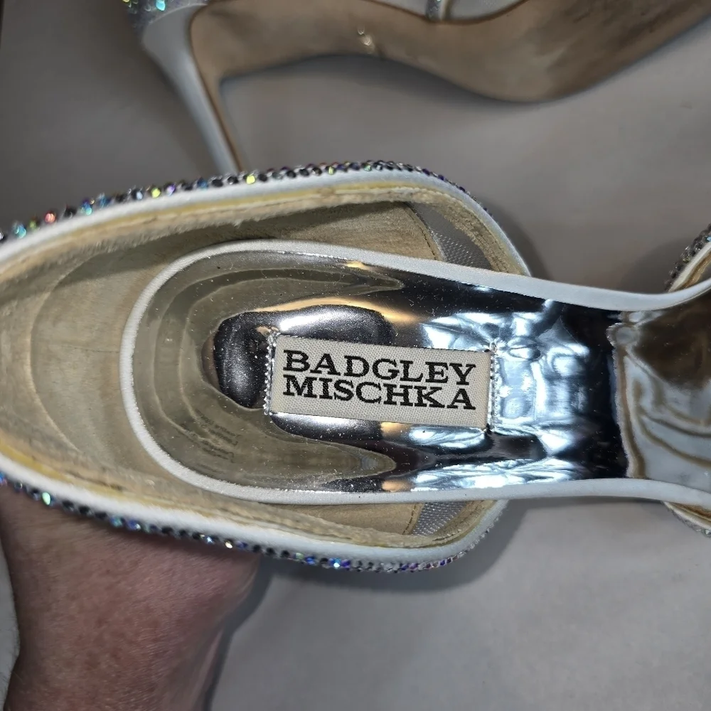 Badgley Mischka Haze Slip-On Silver Crystal Pointed Toe Pumps Heels Size 10